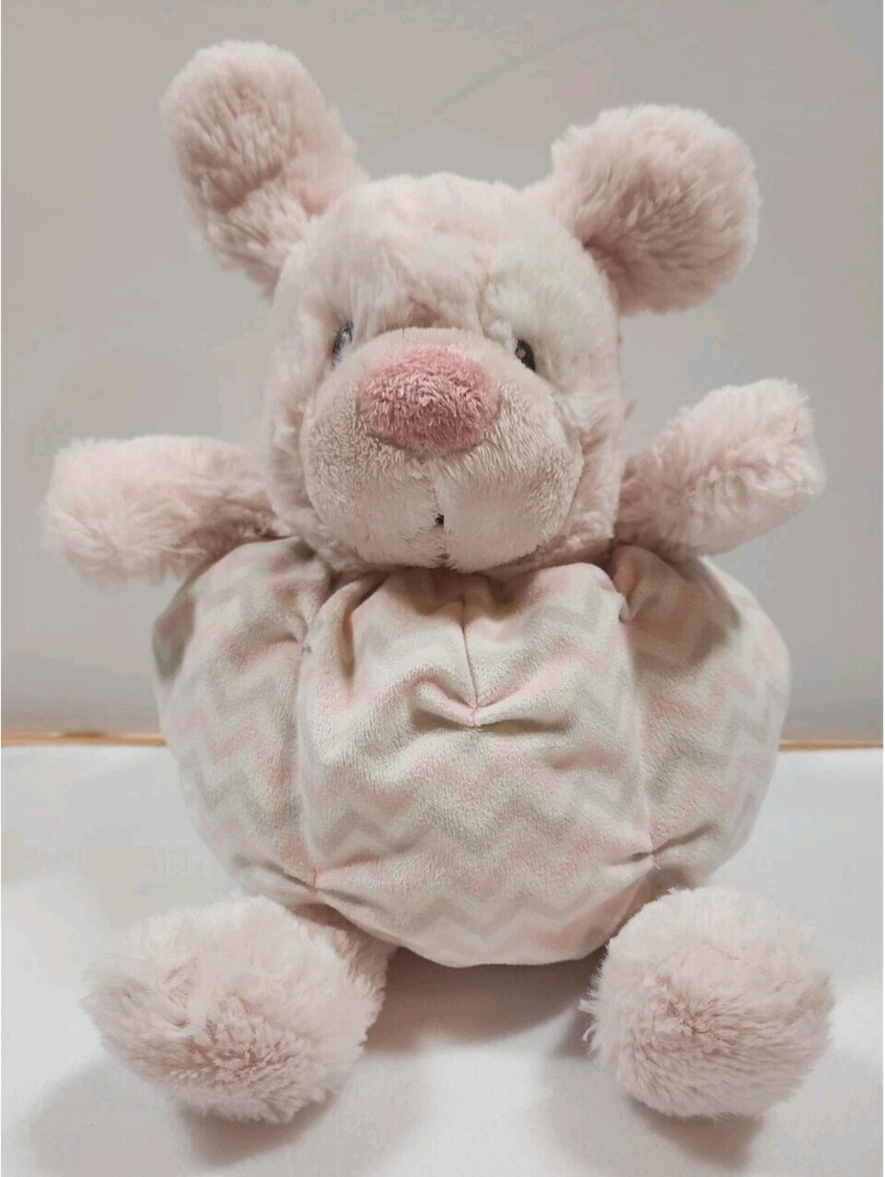 Nat Jules Pink Puppy Dog Plush Rattle Chevron Stripes Round Soft Baby Toy